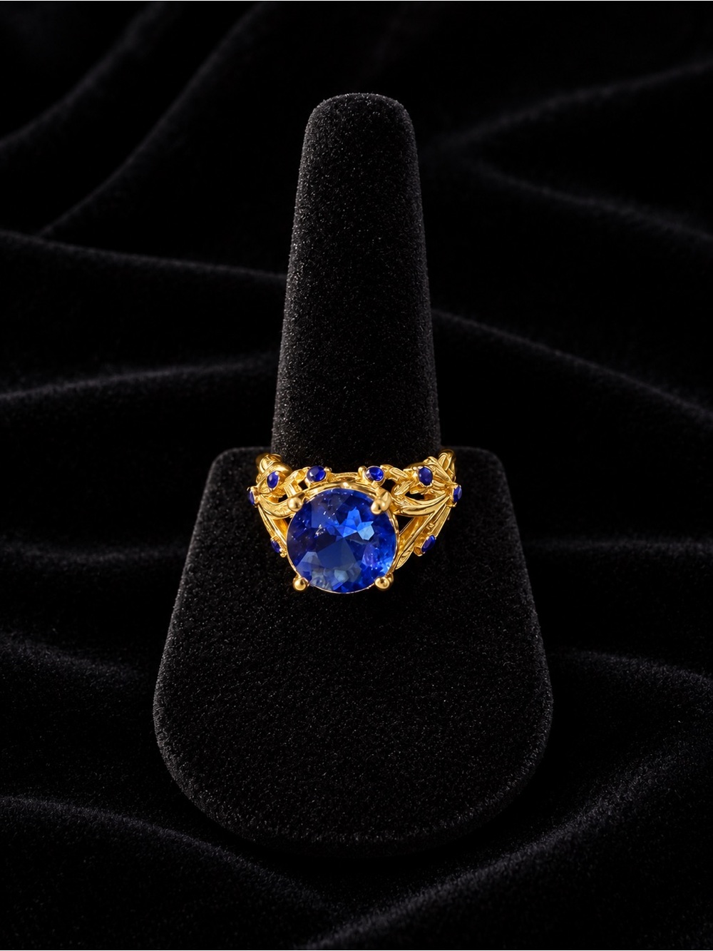 Gold and Sapphire Blue Sone Ring Size 7 1/2